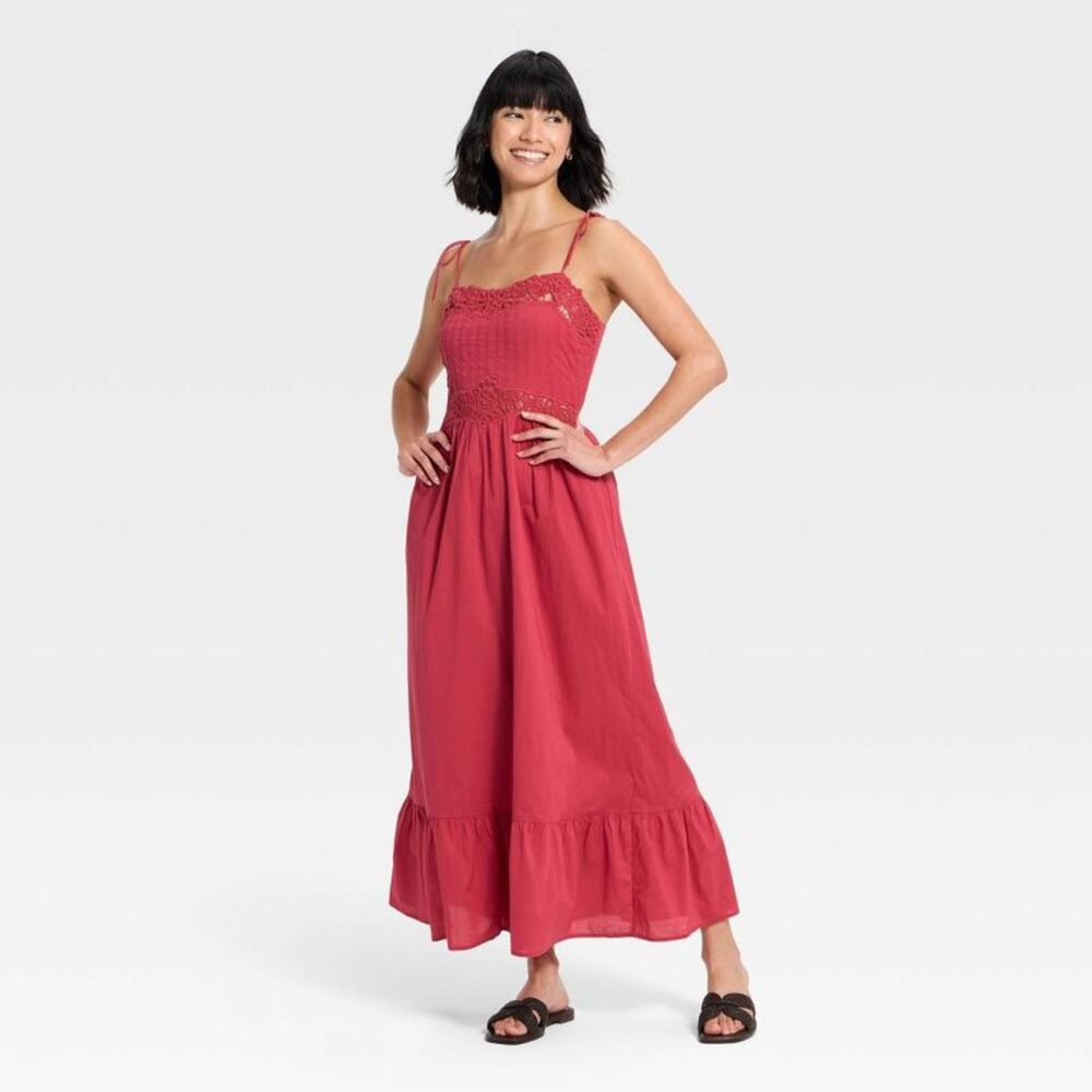 Women's Lace Cami Midi A-Line Dress - Universal Thread Berry Pink M